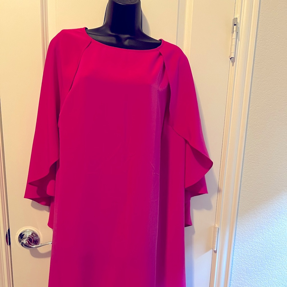 Hot pink, medi length, Cape dress